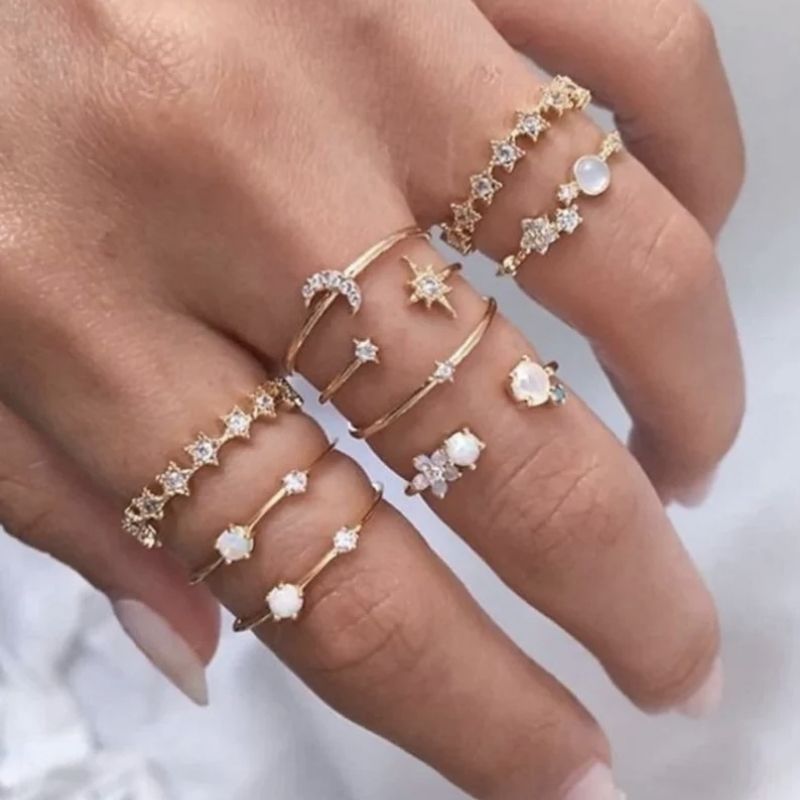 handmade gifts for women's day vintage boho gold ring set